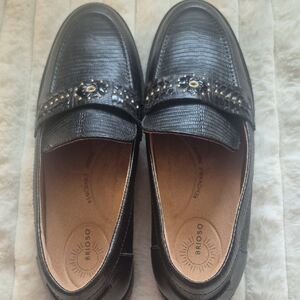 Briiso Black Embossed Leather Loafers with Studded Accent